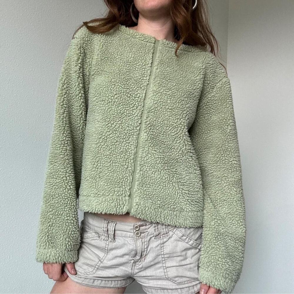 Prologue light green high pile fleece sherpa sweater